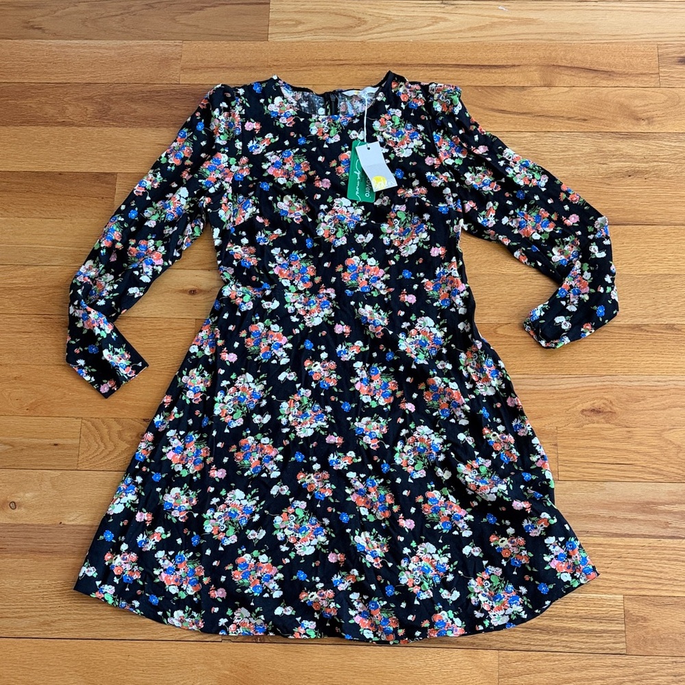 NWT Boden Black Floral Long-Sleeve Twirl Dress